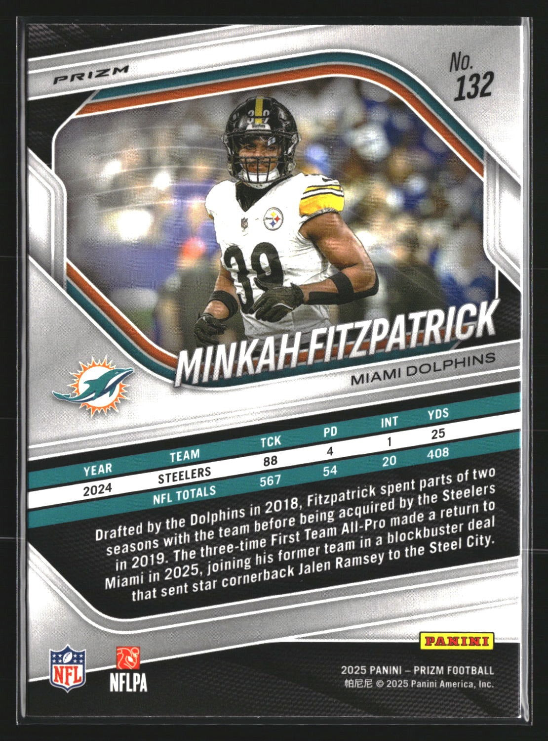 Minkah Fitzpatrick 2025 Panini Prizm 132 White Disco Miami Dolphins