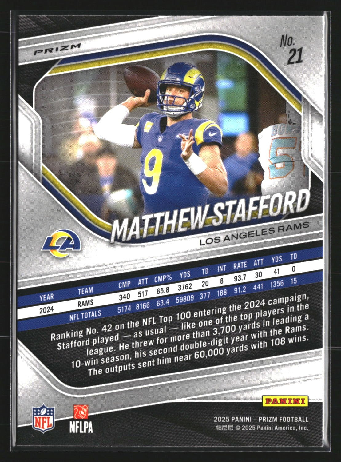 Matthew Stafford 2025 Panini Prizm 21 White Disco Los Angeles Rams