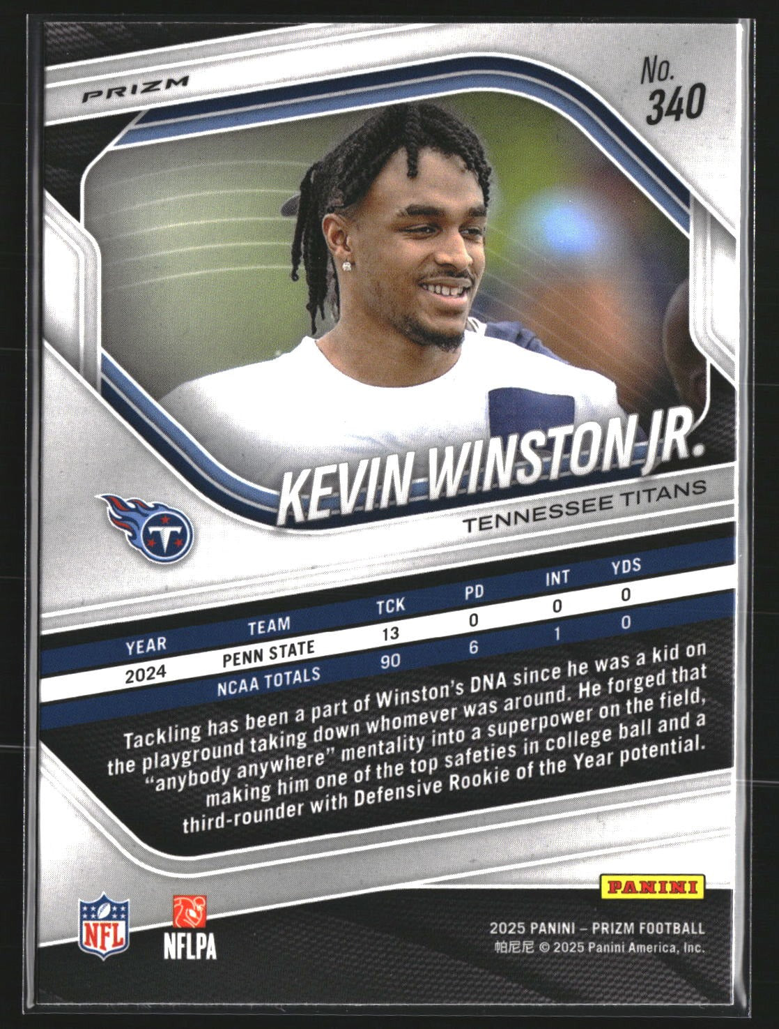 Kevin Winston Jr. 2025 Panini Prizm 340 White Disco Tennessee Titans