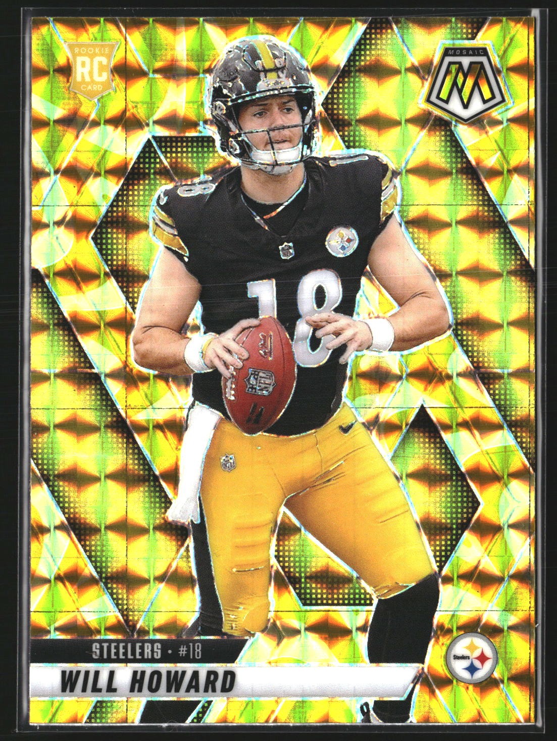 Will Howard 2025 Panini Mosaic 318 Mosaic Reactive Yellow RC Pittsburgh Steelers