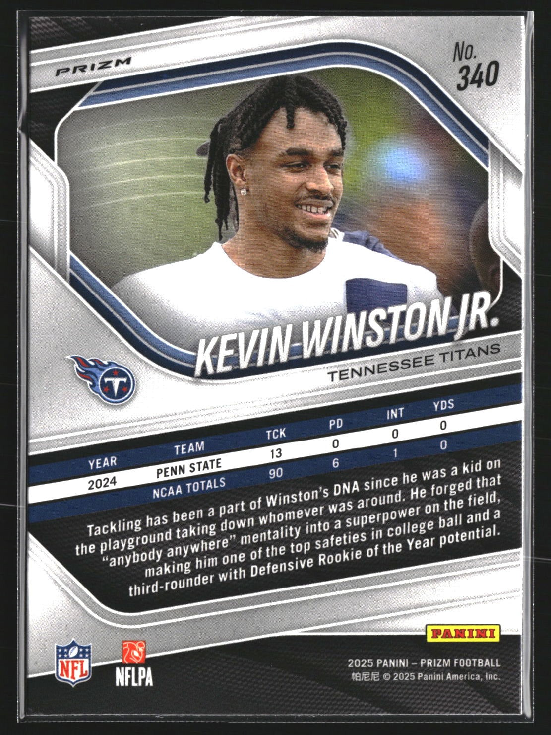Kevin Winston Jr. 2025 Panini Prizm 340 White Disco Tennessee Titans