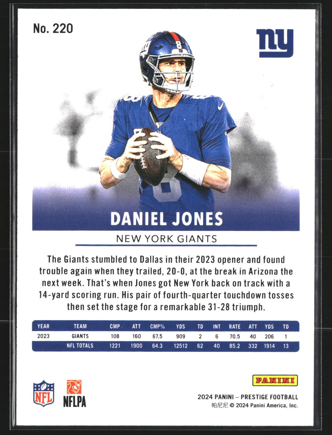 Daniel Jones 2024 Panini Prestige 220 Diamond Xtra Points New York Giants