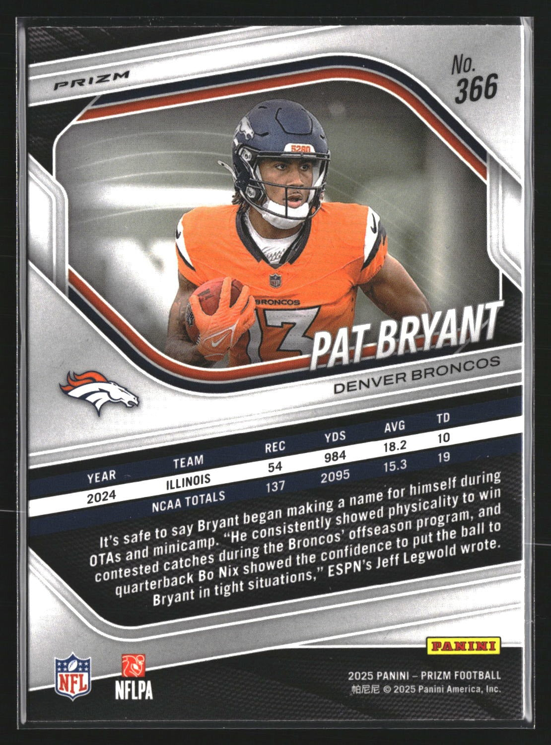 Pat Bryant 2025 Panini Prizm 366 Silver Denver Broncos