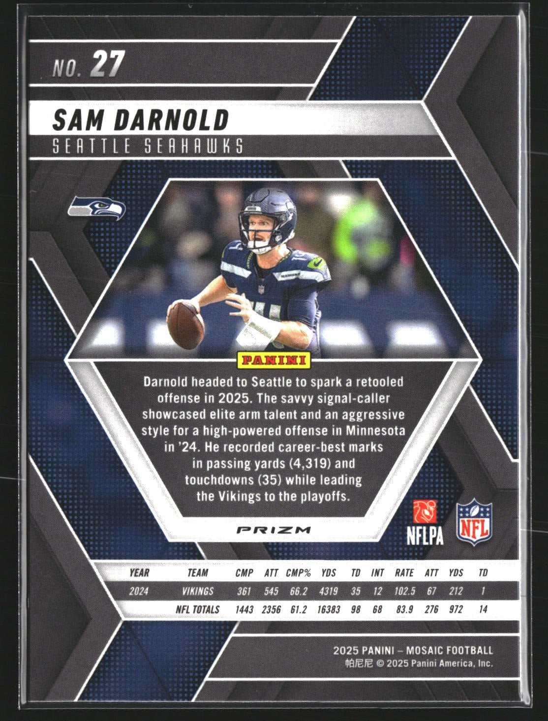 Sam Darnold 2025 Panini Mosaic 27 Mosaic Green Seattle Seahawks