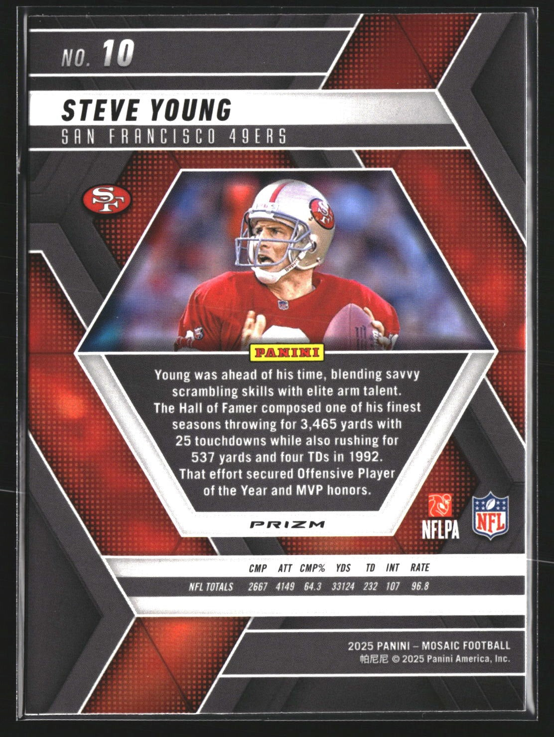 Steve Young 2025 Panini Mosaic 10 Mosaic Reactive Blue HOF San Francisco 49ers