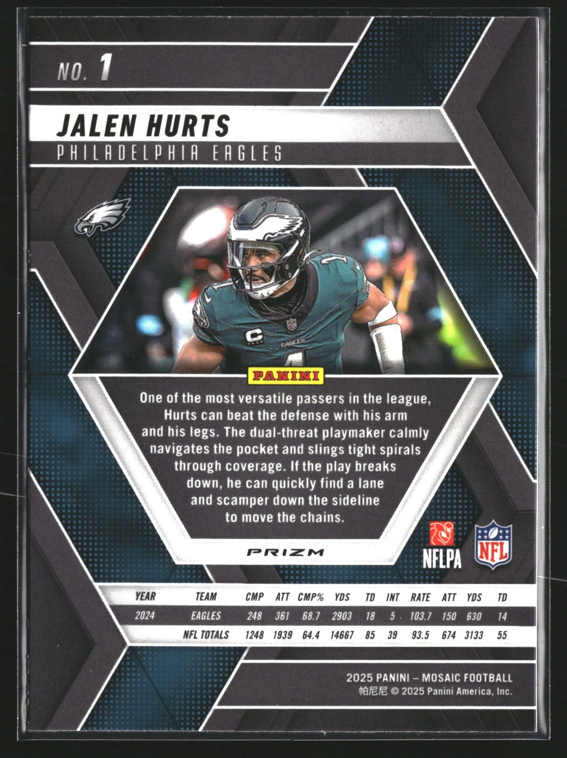 Jalen Hurts 2025 Panini Mosaic 1 Mosaic Reactive Blue Philadelphia Eagles