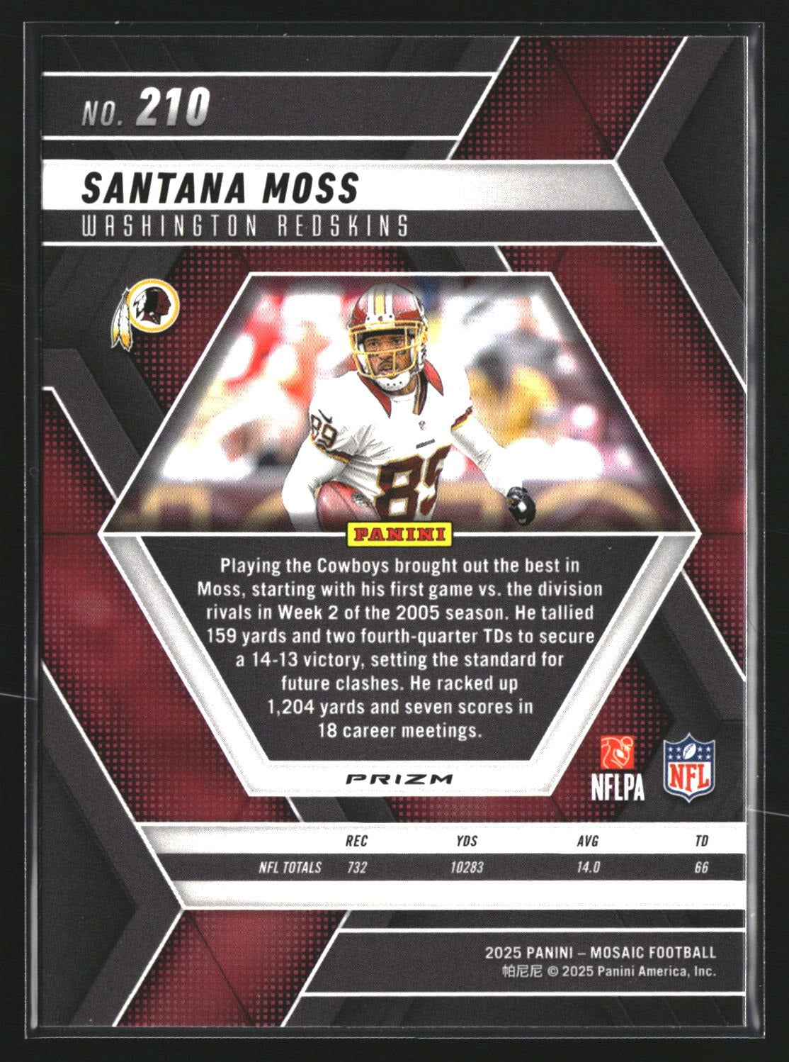 Santana Moss 2025 Panini Mosaic 210 Mosaic Reactive Blue Washington Redskins