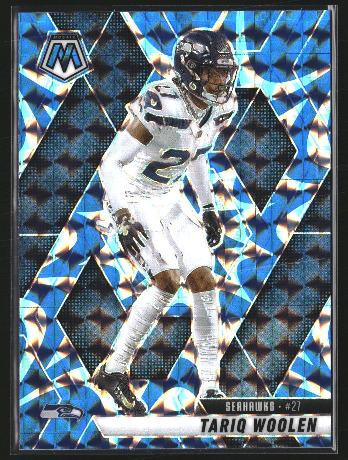Tariq Woolen 2025 Panini Mosaic 116 Mosaic Reactive Blue Seattle Seahawks