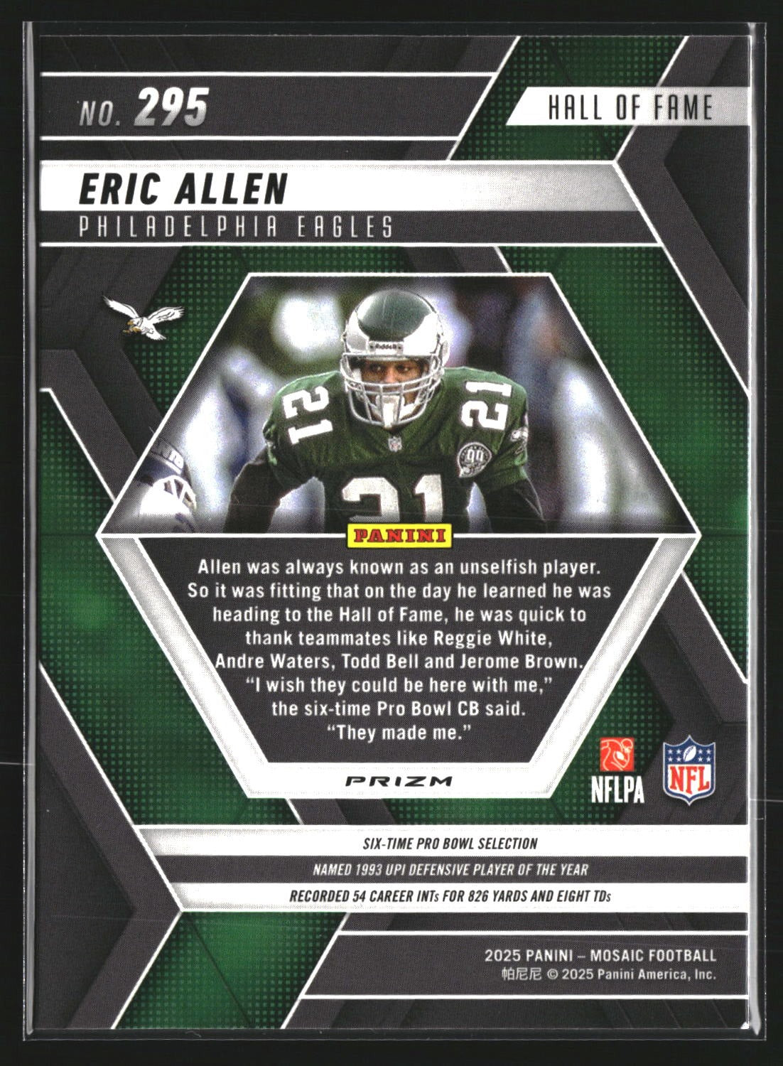 Eric Allen 2025 Panini Mosaic 295 Mosaic Reactive Blue HOF Philadelphia Eagles
