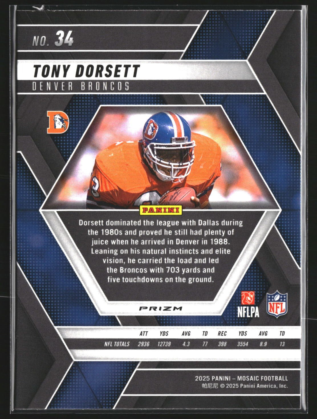 Tony Dorsett 2025 Panini Mosaic 34 Silver HOF Denver Broncos