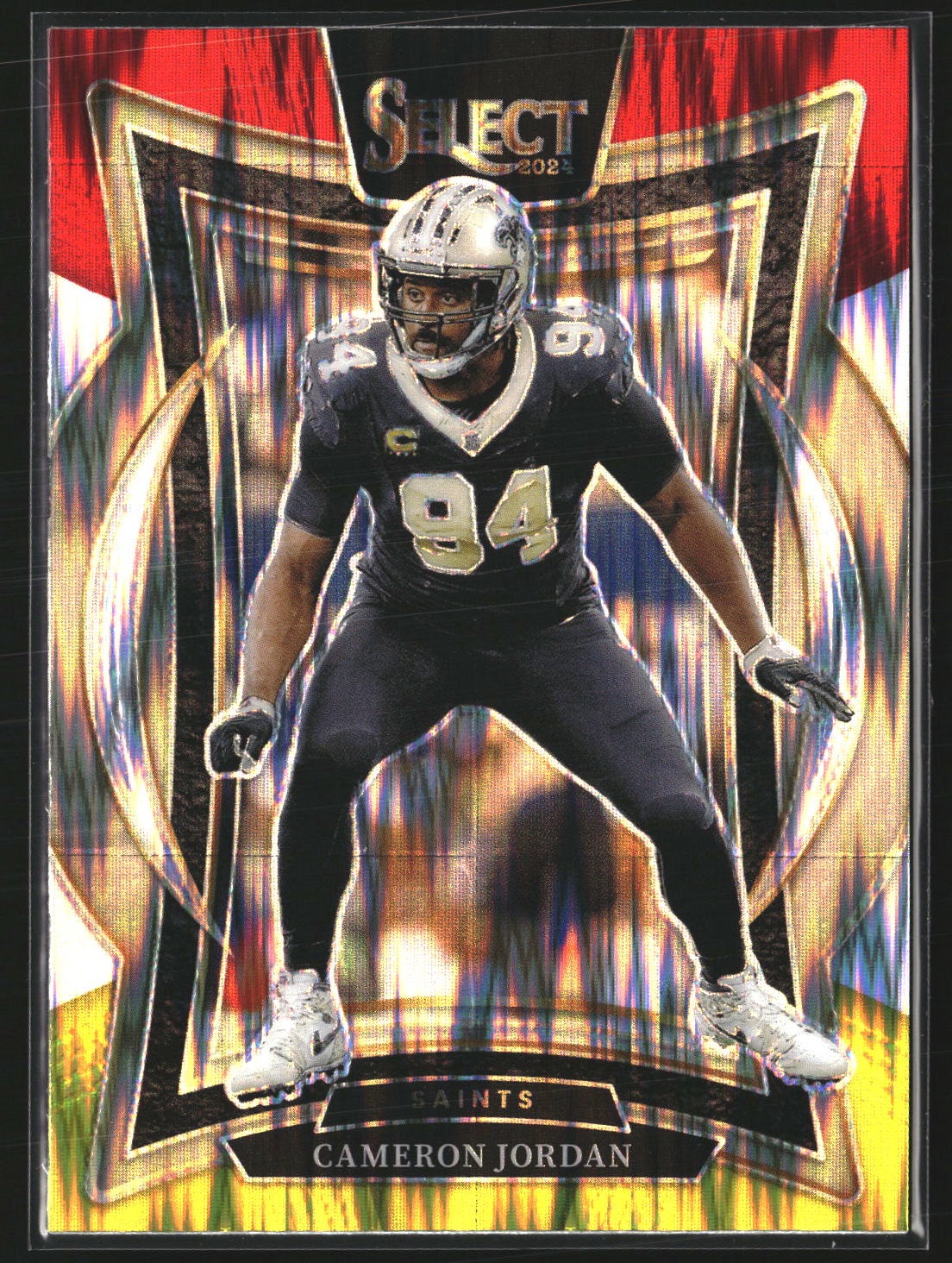 Cameron Jordan 2024 Panini Select 16 Red & Yellow Prizm Shock New Orleans Saints