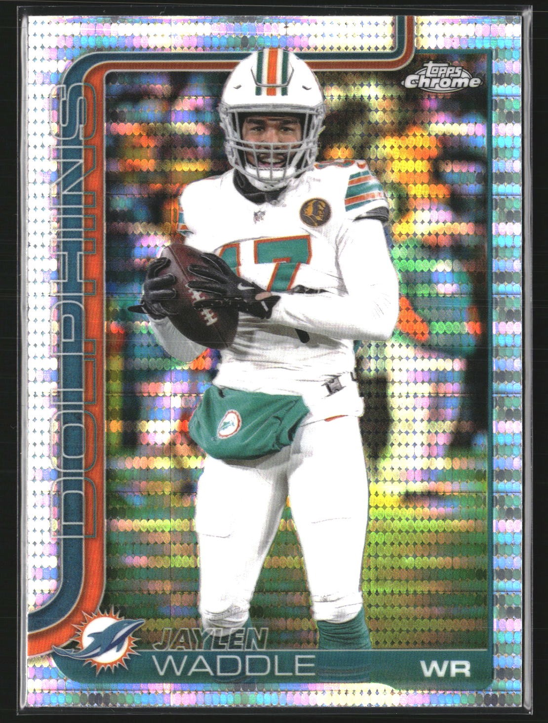 Jaylen Waddle 2025 Topps Chrome 186 Pulsar Refractor Miami Dolphins