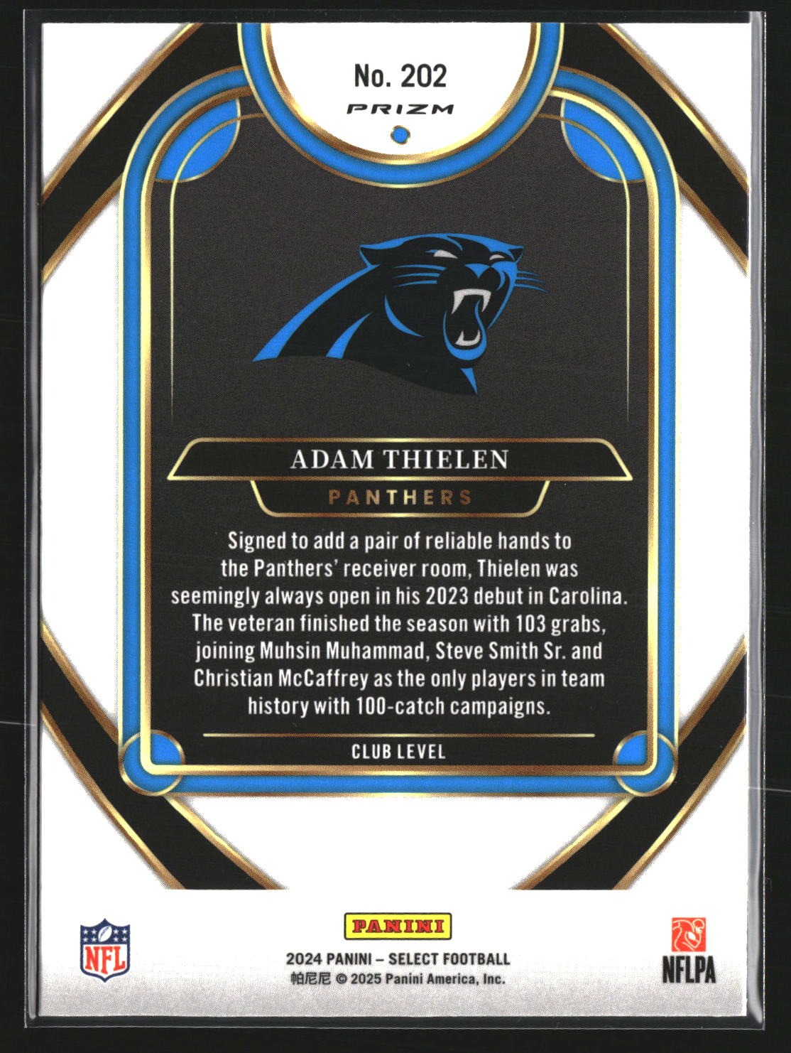 Adam Thielen 2024 Panini Select 202 Black & Gold Prizm Shock Carolina Panthers