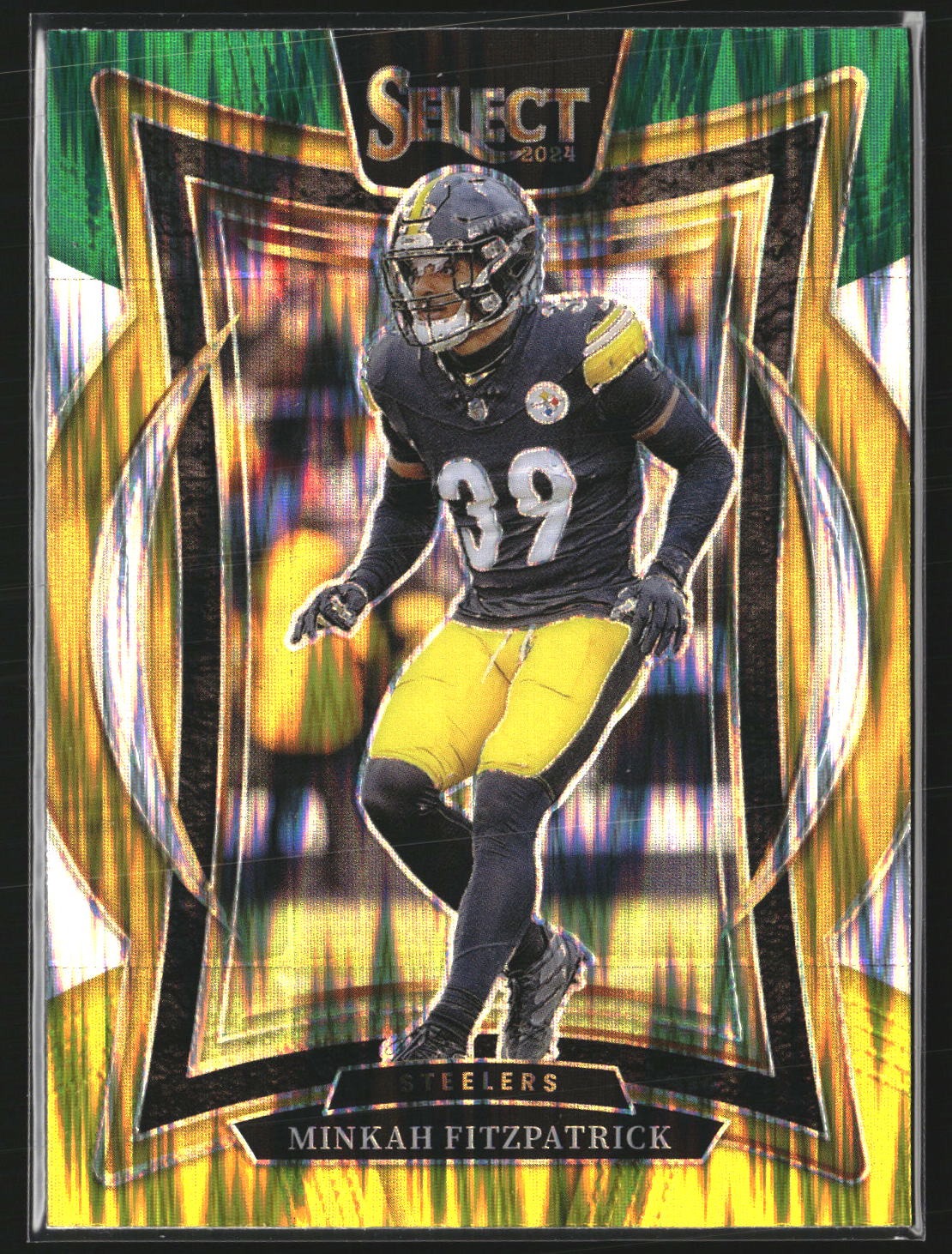 Minkah Fitzpatrick 2024 Panini Select 84 Green & Yellow Prizm Shock Steelers