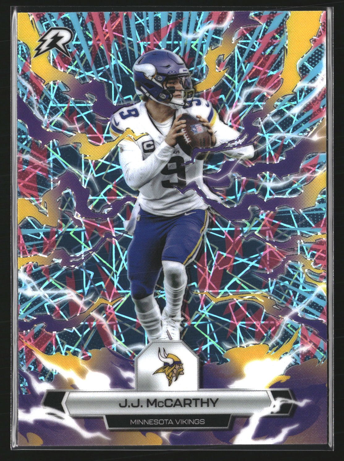 J.J. McCarthy 2025 Topps Resurgence 64 Sky Blue & Pink Shock Refractor Vikings