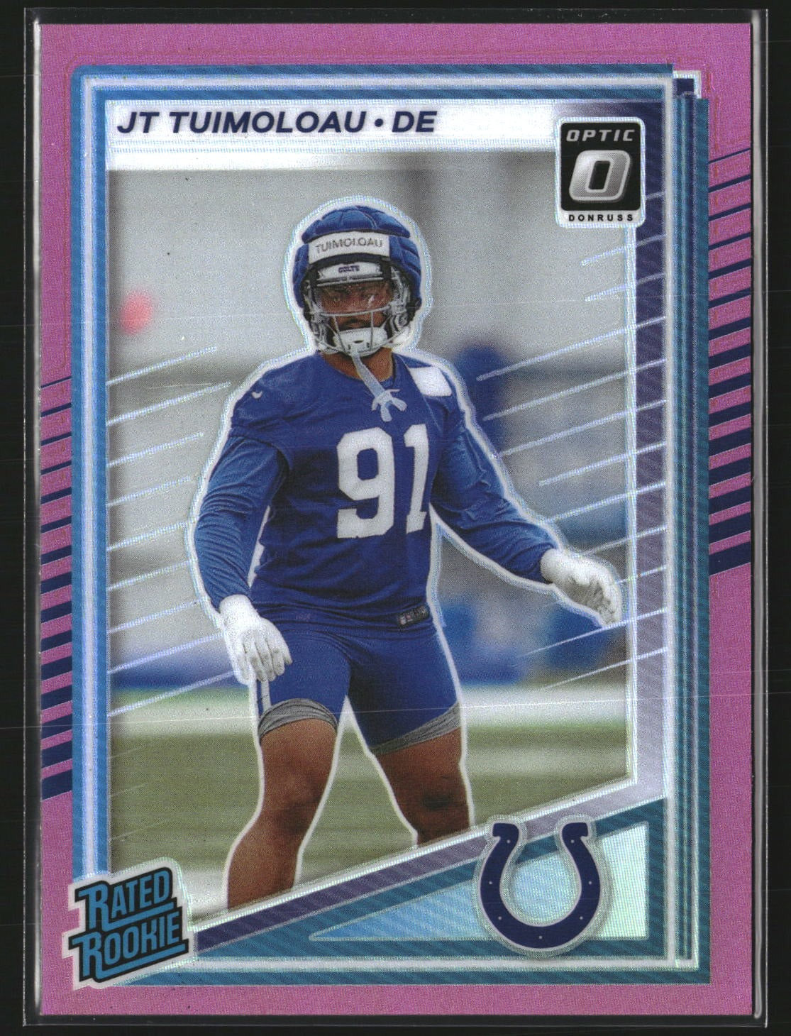 JT Tuimoloau 2025 Donruss 398 Optic Rated Rookies Preview Pink RC Colts