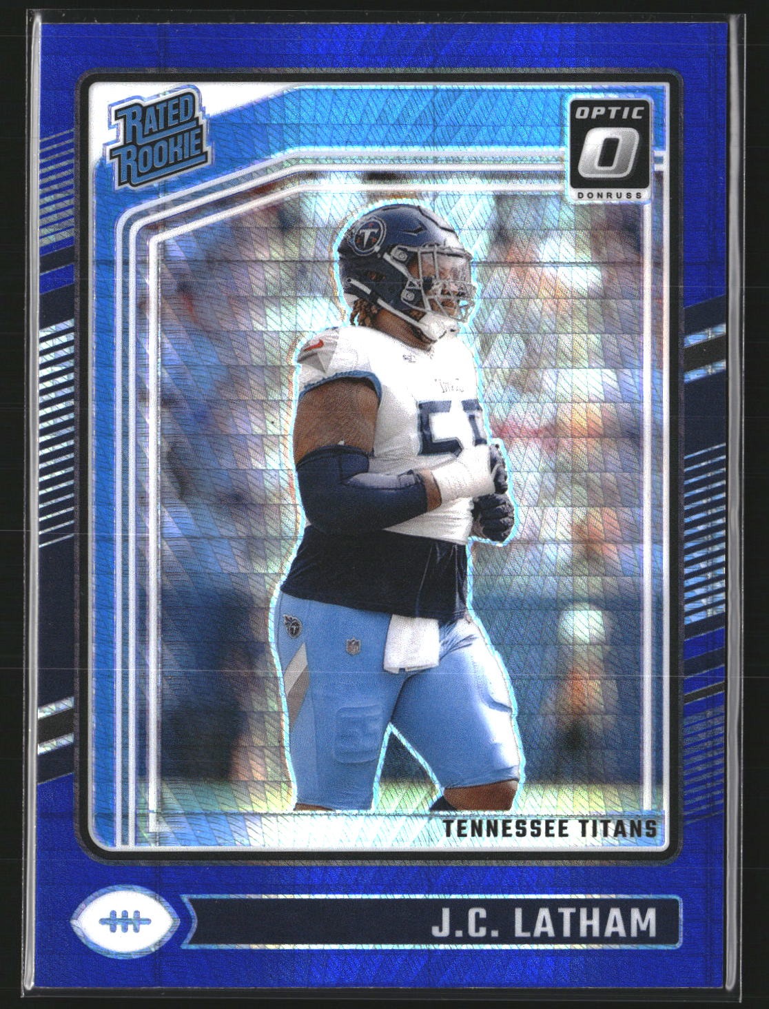 J.C. Latham 2024 Donruss Optic 234 Blue Hyper Tennessee Titans