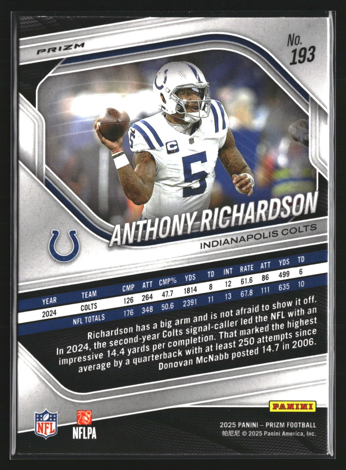 Anthony Richardson 2025 Panini Prizm 193 White Disco Indianapolis Colts