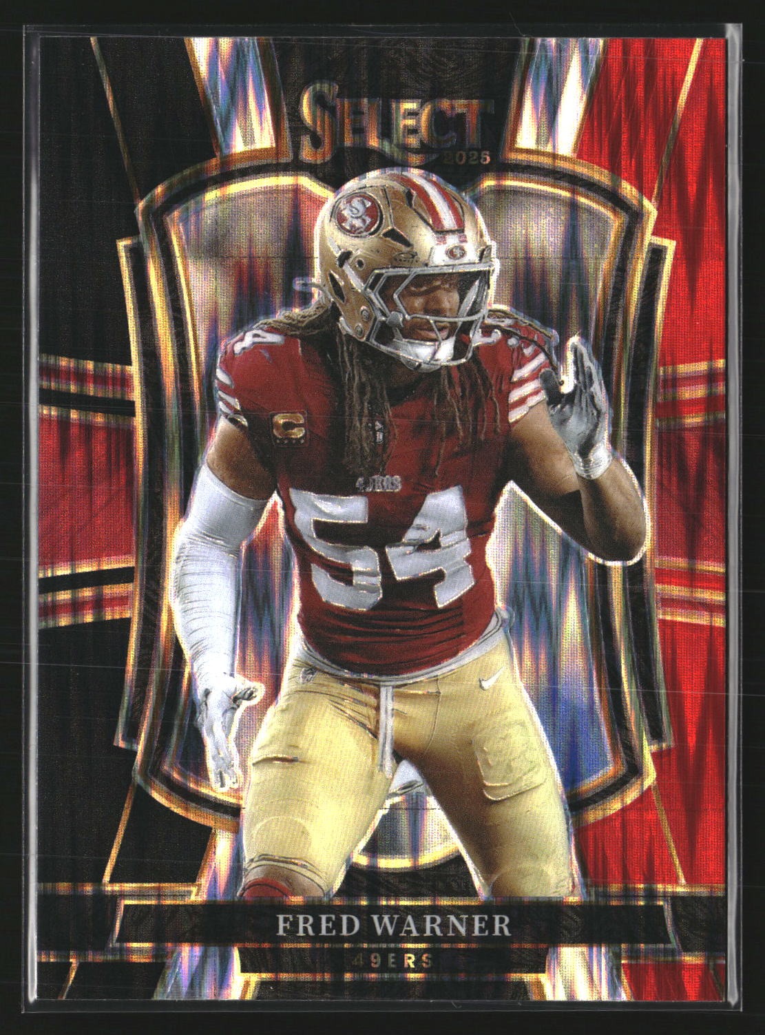 Fred Warner 2025 Panini Select 118 Black and Red Prizm Shock San Francisco 49ers