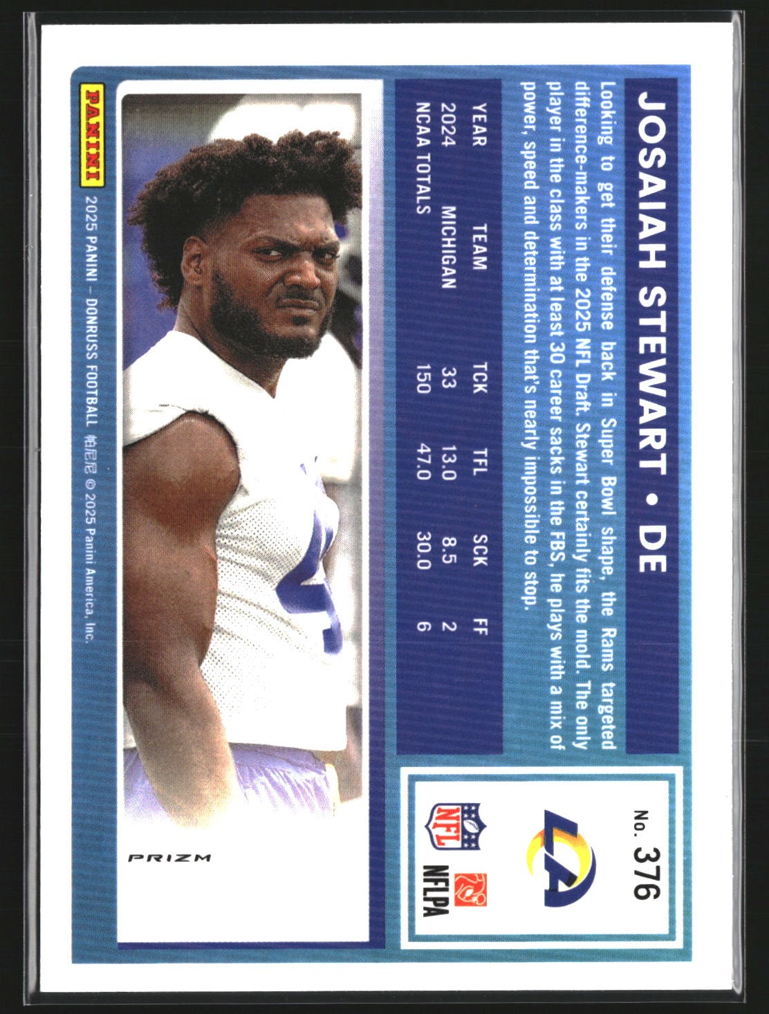 Josaiah Stewart 2025 Donruss 376 Optic Rated Rookies Preview Pink RC Rams